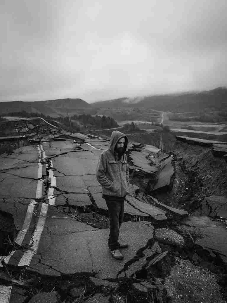man in gray jacket standing on gray concrete road