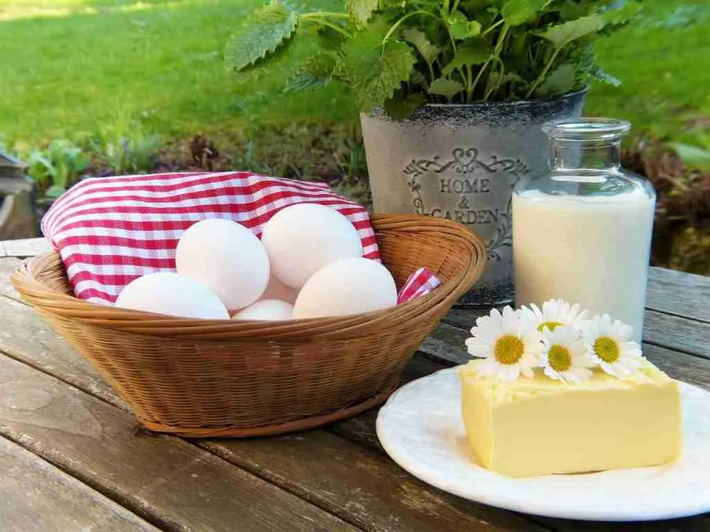 eggs, milk, butter