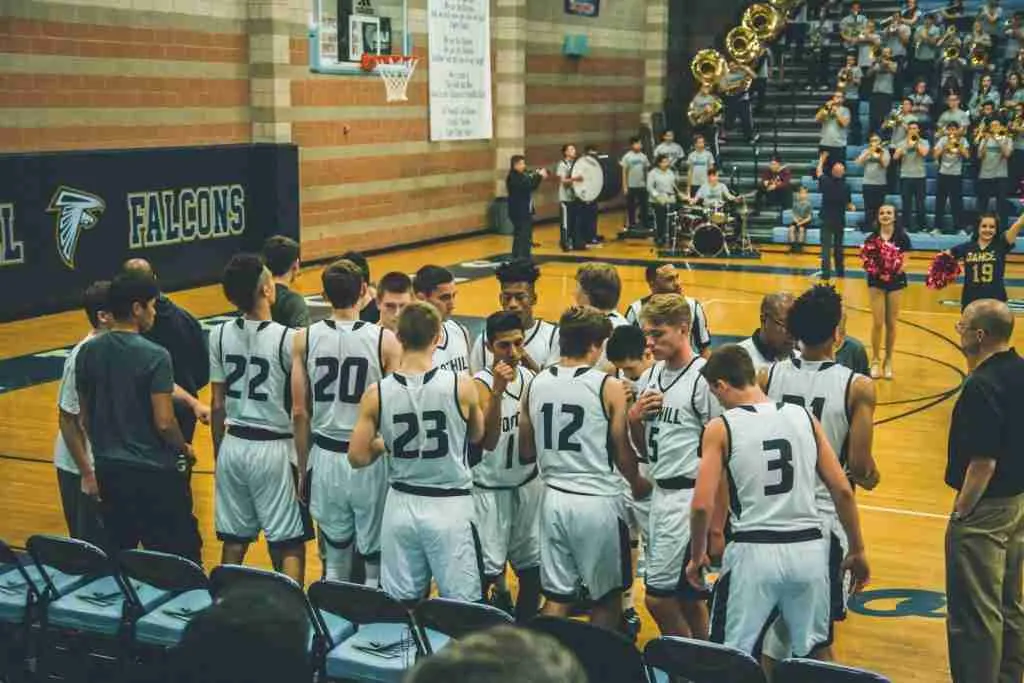 basketball team standing on courtside